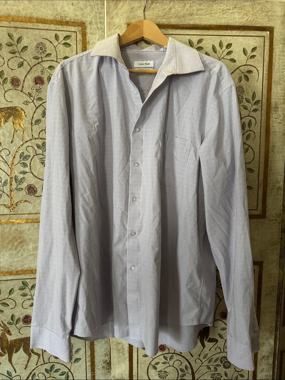 Calvin Klein Men's Light Lavender Checked Dress Shirt